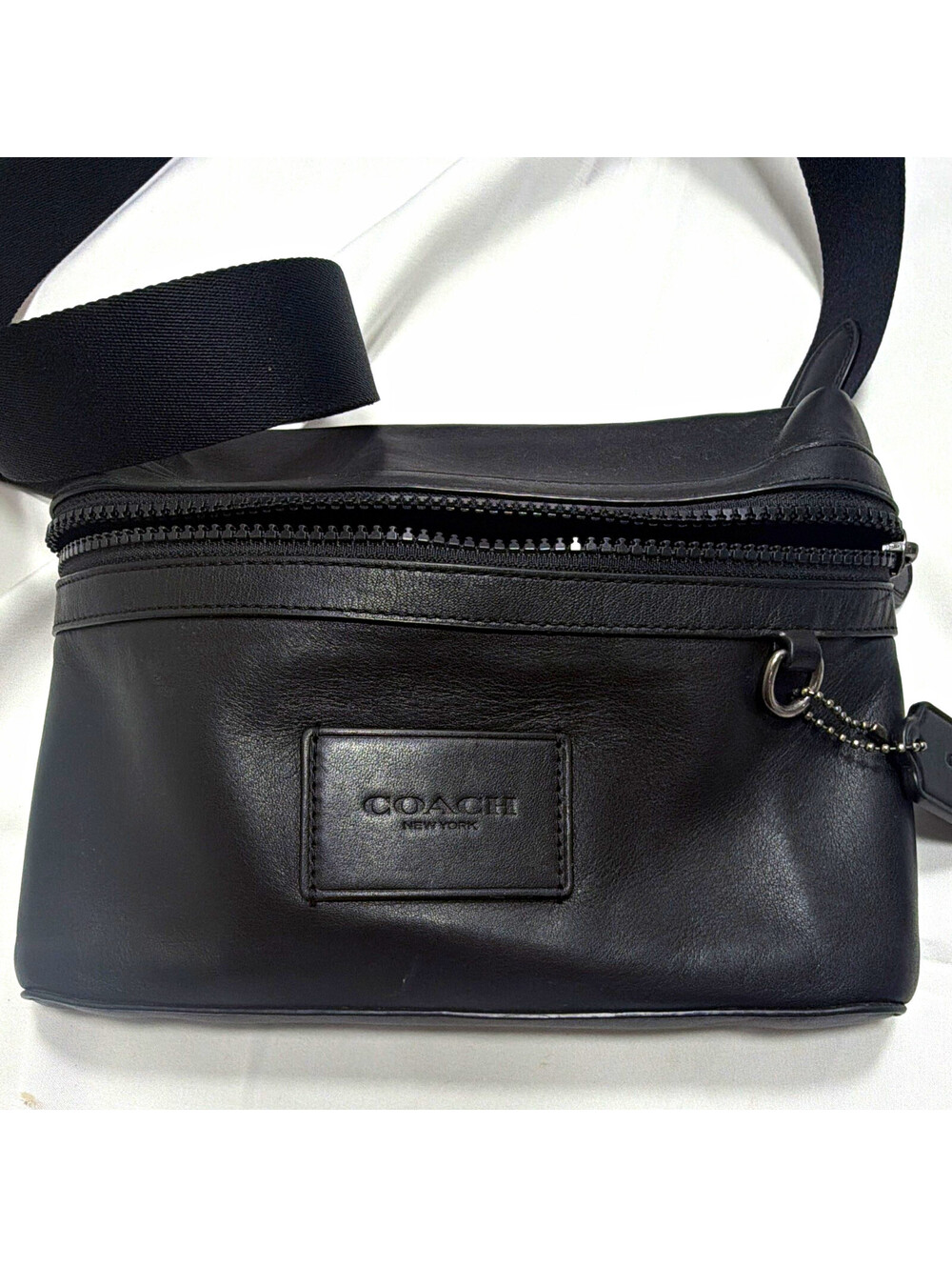 Coach Black Crossbody Belt Bag Adjustable Strap Silver Hardware Charm C1599